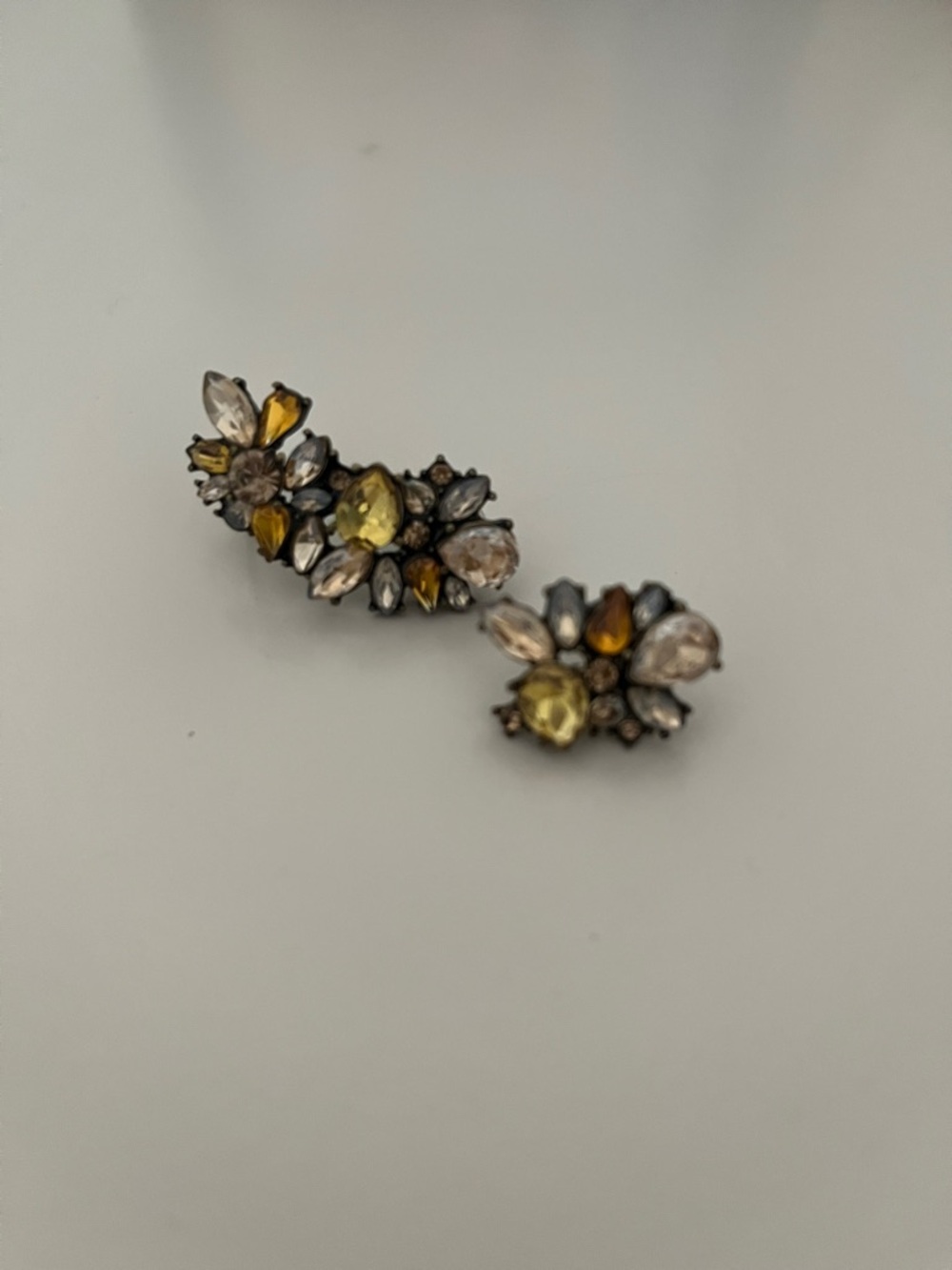 Baublebar Asymmetrical Yellow and Amber Crystal Floral Earrings and Ear Cuff Set